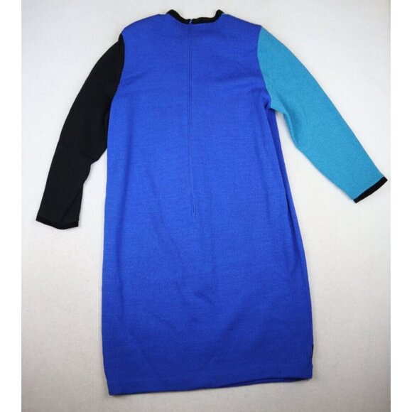 ANNE CRIMMINS FOR UMI COLLECTIONS - VINTAGE WOMEN'S BLUE PRINT SWEATER DRESS - L - Picture 10 of 11